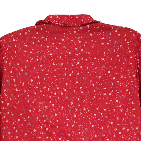 The Villager VTG Red Mini Floral Print Button Down Long Sleeve Women's Size 16 - Picture 10 of 12